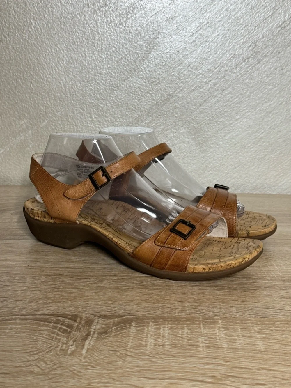 Abeo Nora Sz 11M Neutral Mid Heel Stone Brown Leather Cork Footbed Sandal Comfy - Picture 3 of 10